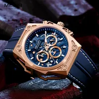 MEGIR-reloj analógico con correa de silicona para hombre, accesorio de pulsera de cuarzo resistente al agua con cronógrafo, complemento masculino de marca de lujo con diseño moderno, disponible en color azul