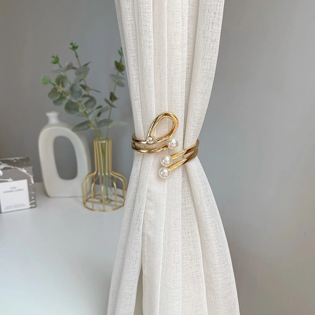 1PCS Minimalistic Light Luxury Curtain Strap Metal Three Pearl Curtains Clamping Home Decor Silver Gold