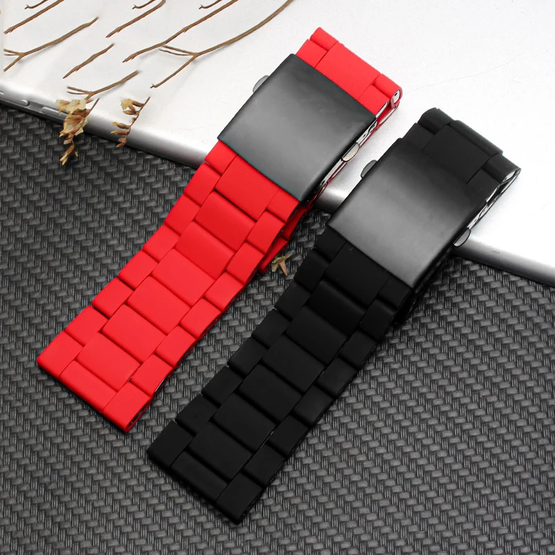 Waterproof silicone bracelet watch band 28mm for Diesel DZ7396 DZ7370 DZ428 rubber and stainless steel watchband mens strap