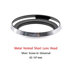 Universal Metal Screw-in Vented Short Lens Hood Silver 62 / 67 mm camera photography accessory