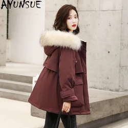 AYUNSUE Women's Jacket Winter 2020 Real Raccoon Dog Fur Collar Hooded Jackets Female White Duck Down Coats Long Parkas Casaco