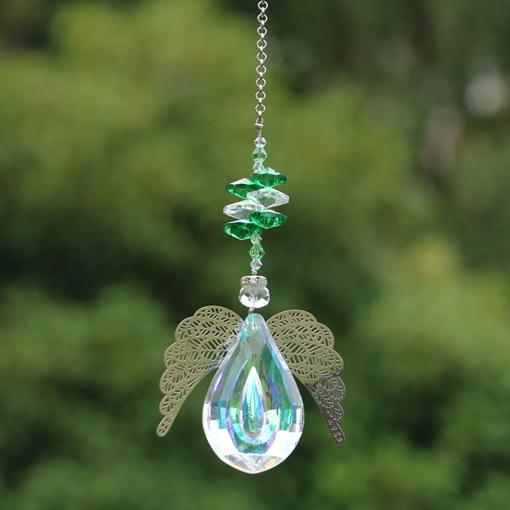 

AB Crystal Prisms Suncatcher with Angel Wings Hanging Pendant Rainbow Maker Hanging Home Garden Decor