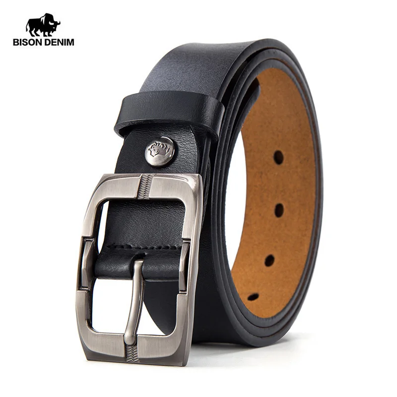 

BISON DENIM Genuine Leather Belt For Men Pin Buckle High Quality Buckle Jeans Luxury Designer Strap Cowskin Casual Vintage Belts