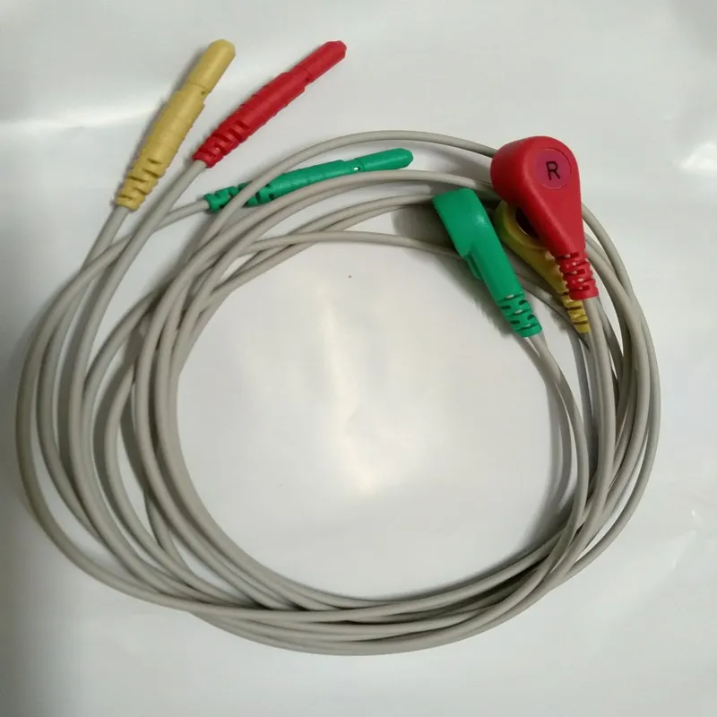 

5pcs/lot AAAMI holter recorder ECG leadwire,3 leads,Snap,IEC D1.5 to Snap 4.0 Holter Cables for Holter ECG Machine