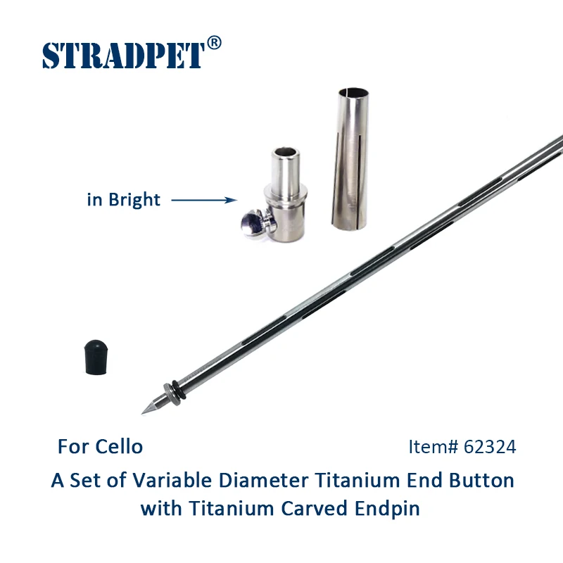 STRADPET Cello Titanium Solid/Carved Endpin with Variable Diameter Titanium End Button in Bright and Gun Gray, Cello Accessories