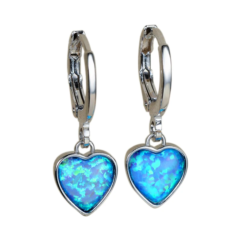 

Cute Imitation Blue Opal Hoop Earrings for Women Accessories Bohemian Statement Wedding Jewelry Fashion Heart Pendant Earrings