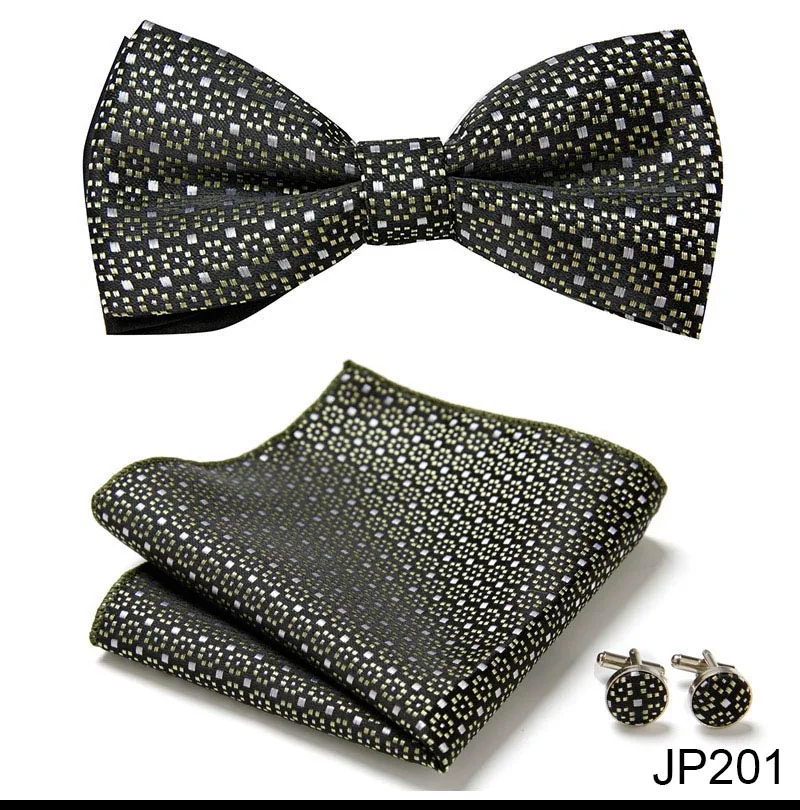 Great Quality Silver Office Butterfly Hanky Cufflink Set Bowtie For Men Geometric Hombre Formal Clothing