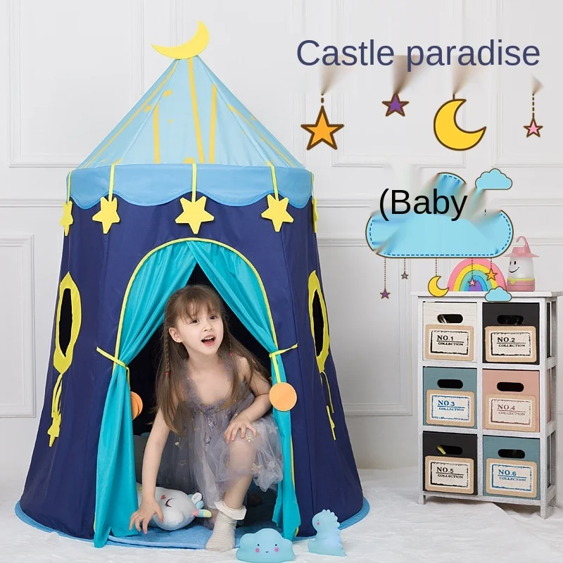 Factory Direct Sales Kid's Tent Blue Starry Indoor Game House Game Castle Environmental Protection Baby Tent Yurt  Portable Tent