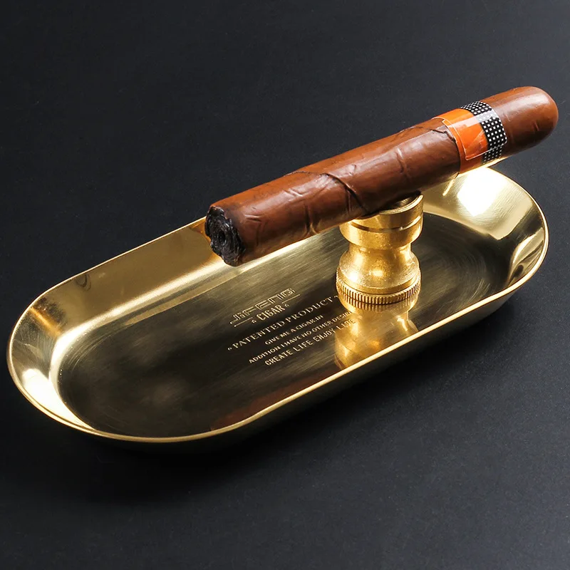 New 1set Brass Tobacco Tay Cigar Ashtray Cigar Holder With Punch Cigar Cutter Metal Rolling Tray JF103B