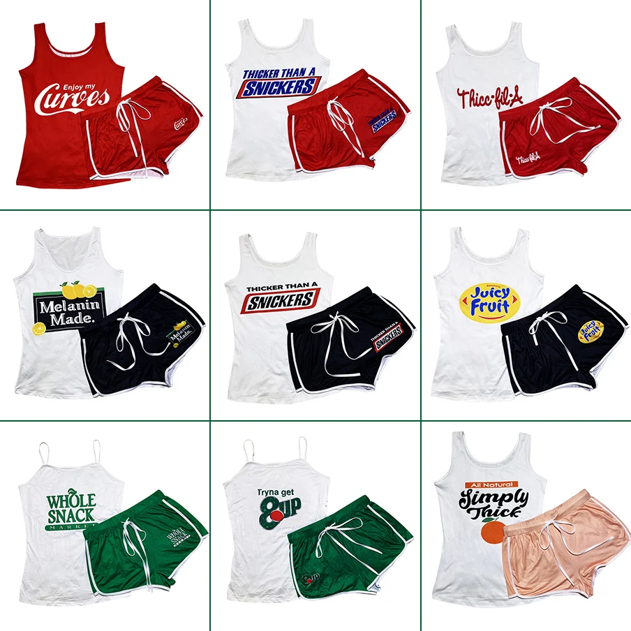 Women's Shorts Sets Tank Top+Shorts Summer Clothes For Women  Sports Fitness Plus Size Two Piece Suit Tracksuits Wholesale Items