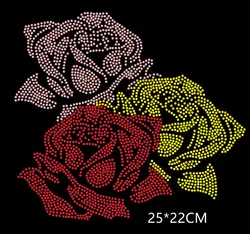 Multicolor Rose Hot Fix strass motivo cristallo strass strass ferro su trasferimento applique patch per maglione