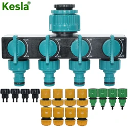 KESLA 1/2'' 3/4'' 1'' Water Tap Splitter 4-Way Outlet Garden 4/7mm 8/11mm Watering Hose Adaptor Shut Off On Valve for Greenhouse