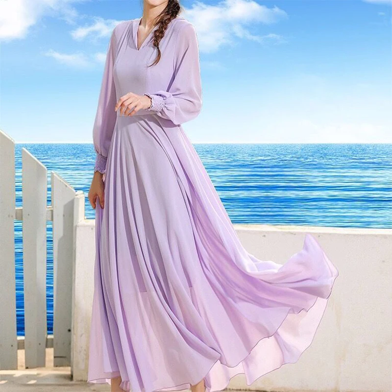 Abito da donna estivo manica lunga con cappuccio protezione solare abito da spiaggia bianco viola rosso abito lungo Plus Size vestido de mujer