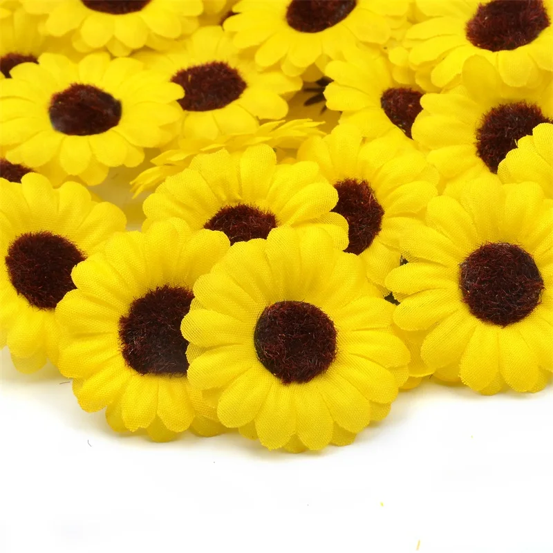 30pcs Mini Silk Sunflower Artificial Daisy Flower Heads For Wedding Party Decoration DIY Gift Box Wreath Craft Fake Flowers