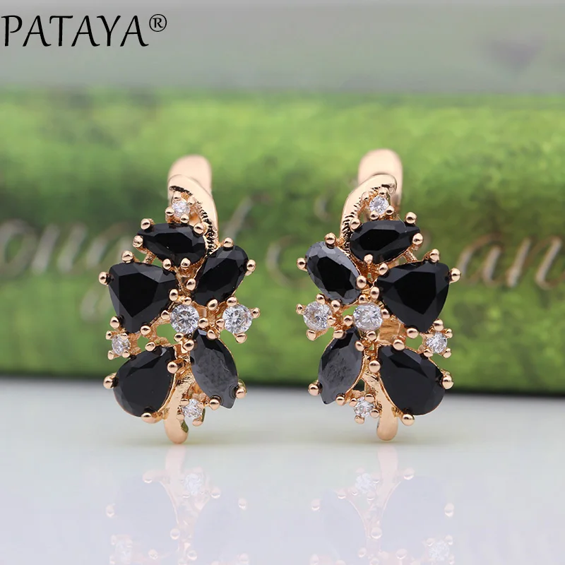 11.11 PATAYA New Black Water Drop Earrings 585 Rose Gold Color Natural Zircon Triangle Dangle Earrings Women Fashion Jewelry