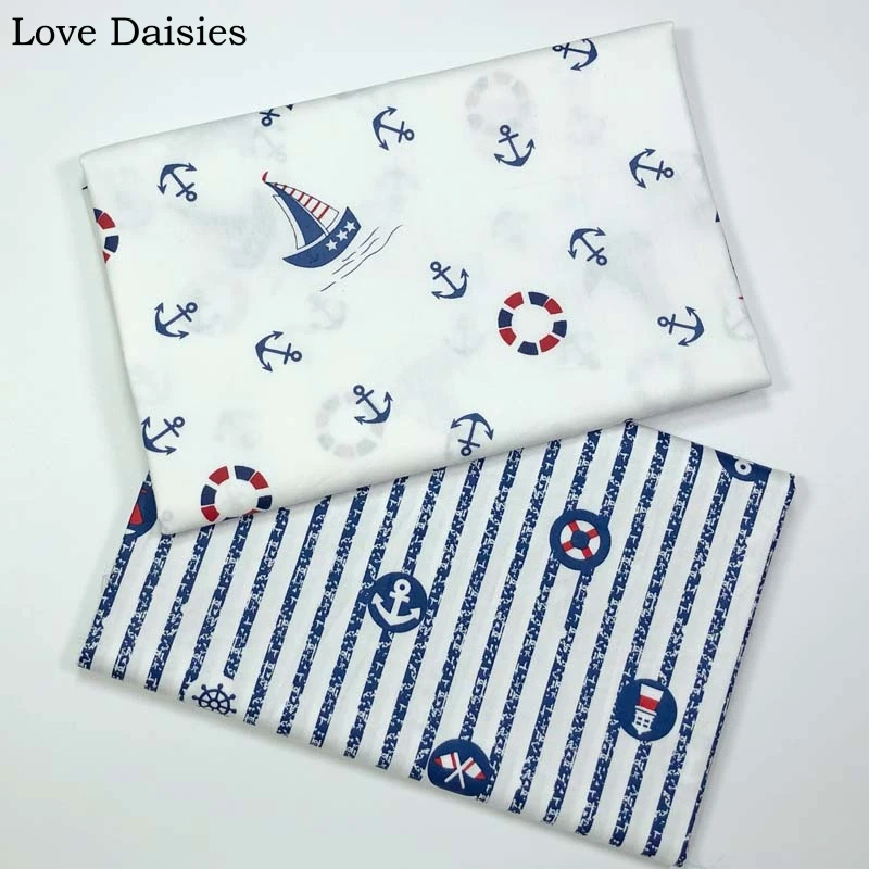 100% cotone Twill bianco blu Marine Cartoon Anchor Lifebouy Stripe tessuto per bambini lenzuolo cuscino tenda abbigliamento Decor Craft