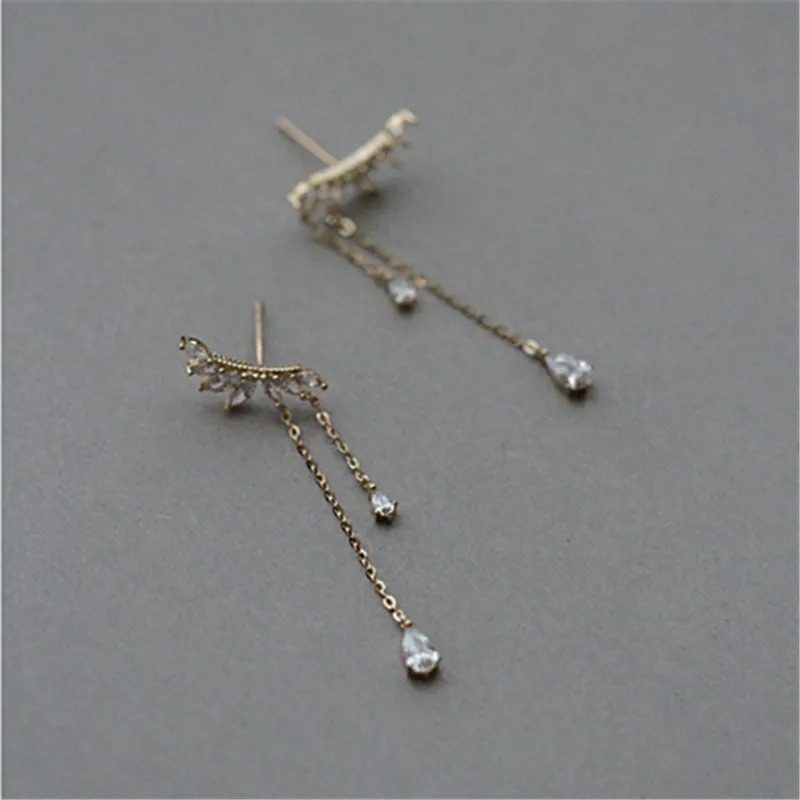 MOVESKI Überzug 14K Gold Gebogenen Einzigen Zirkon Schmuck 100% 925 Sterling Silber Ohrringe Für Frauen Geschenk