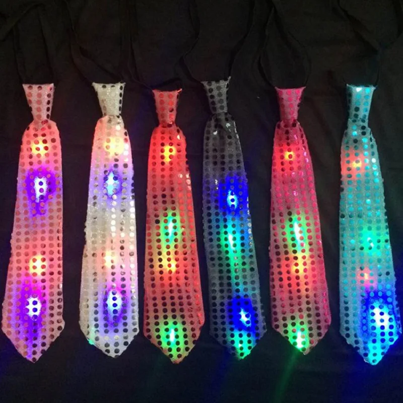 10 pieces Mens Bow ties LED Flashing Light Up Sequin Boys Necktie Club Christmas Party Women Tie Gift