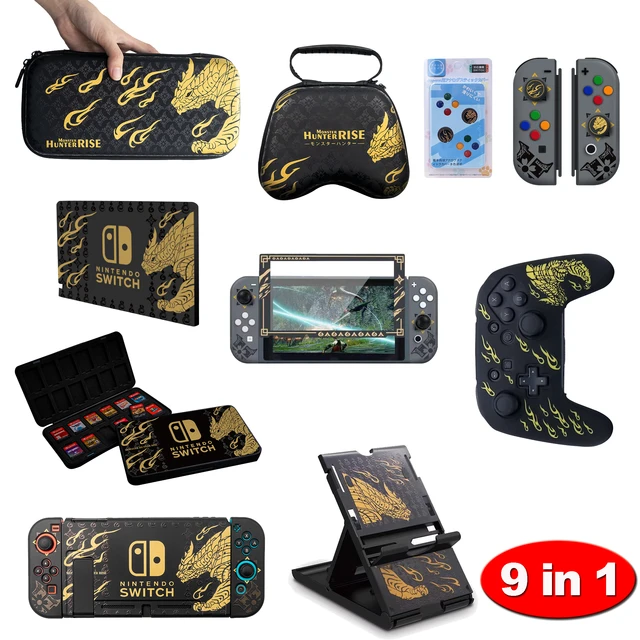 Monster Hunter Rise Switch Accessories for Nintendo Switch Carrying Case  Tempered Glass Film Storage Bag Stand Holder Analog Cap - AliExpress