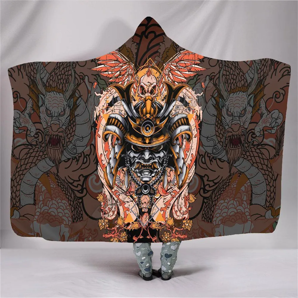 

Samurai Helmet Hooded Blanket 3D printed Wearable Blanket Adults Kids Various Types Hooded Blanket Wearable