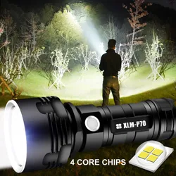 LED Flashlight High Lumens XLM-P70 Most Powerful USB No Battery Rechargeable Waterproof Ultra Bright Lantern Camping Hand Lamp