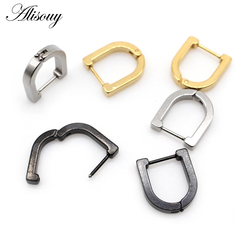 Alisouy 2pcs 3mm Width Punk U Pattern Stainless Steel Women Men Huggies Ear Buckle Hoop Earring Unisex Korean Piercing Jewelry