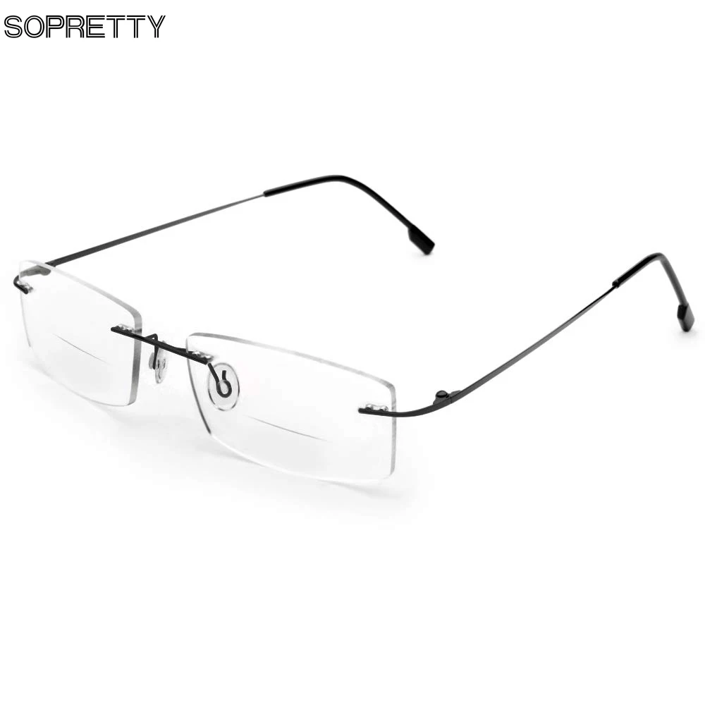 Klassische Herren Titan Randlose Brille Rahmen, Frühling Tempel Myopie Optische Rahmen, Ultra-licht Rahmenlose Brillen F858