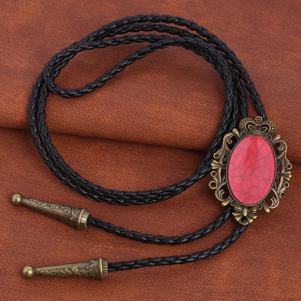 BRONZE GEM Bolo Tie Western Cowboy Opal Rodeo Leather Necktie