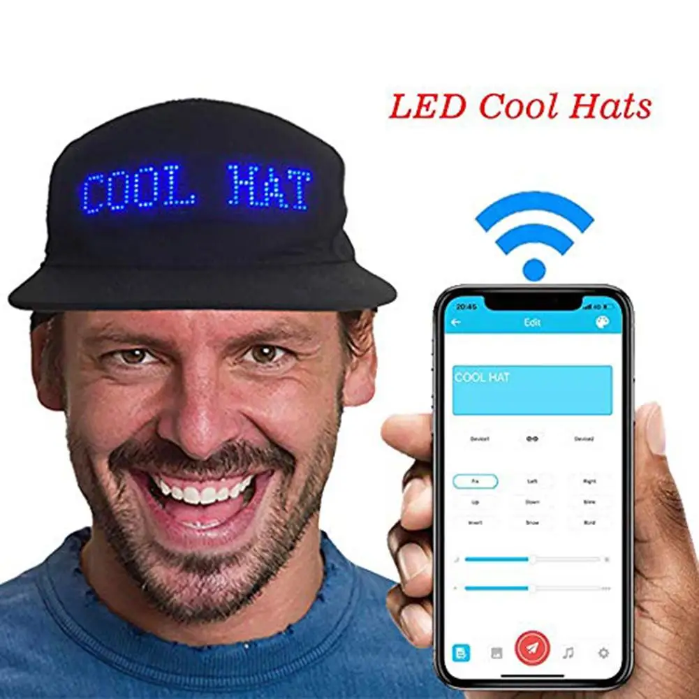 Luminous LED Display Multilanguage Wireless Bluetooth Party Baseball Cap Sun Hat Bluetooth LED Board Baseball Party Luminous Hat