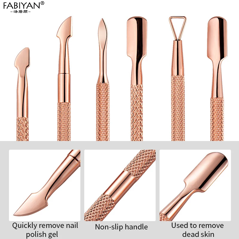 Aço inoxidável Double Head Nail Art, Dead Skin Pusher, Cutícula Nipper, Tesoura, Manicure Set, Rose Gold, Gel UV Remover, 2 Pcs, 4Pcs Set