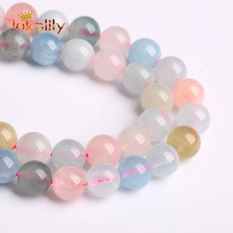 Natural Morganite Gemstone Beads Colorful Stone Round Loose Spacer Beads for Jewelry Making DIY Bracelet 4 6 8 10 12mm 15