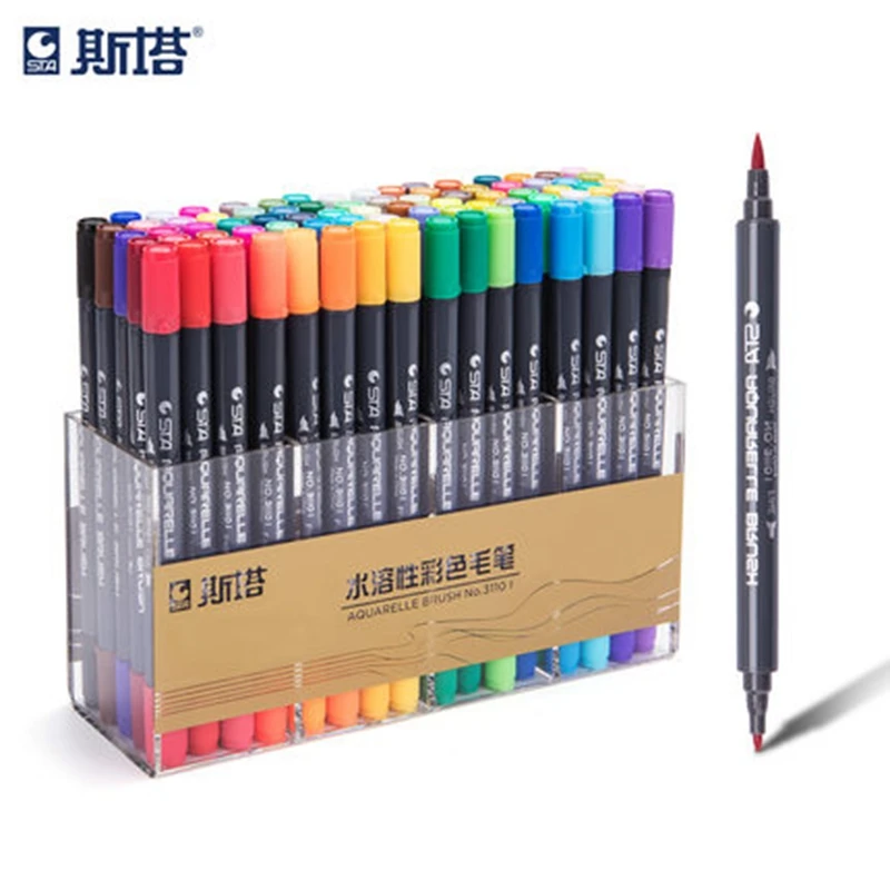 STA 3110 Double-head Water-soluble Colored Aquarelle Brush 12/24/36/48/80 Colors Art Comic/Calligraphy/Hand-painted Design Pen