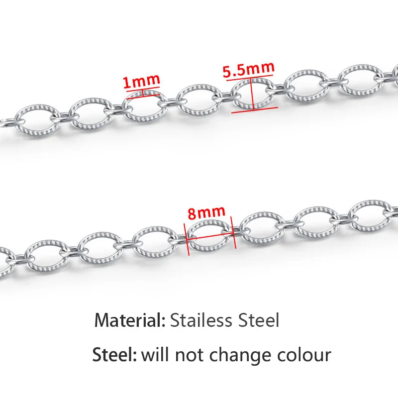 1 Meter Width 5.5mm Stainless Steel Flat Oval Textured Chain Pendant For DIY Jewelry Making Accessories Necklace Bracelet Crafts