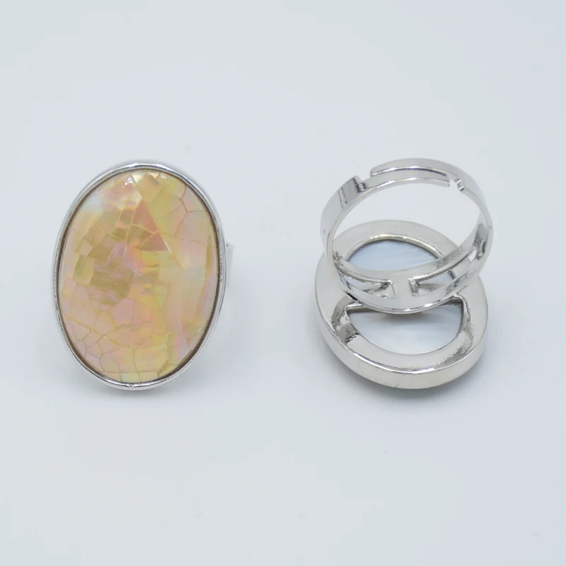 Oval Natural Abalone Shell Ring Pink White Gray Colorful Paua Shells Finger Rings Adjustable for Women Anniversary Party Jewelry