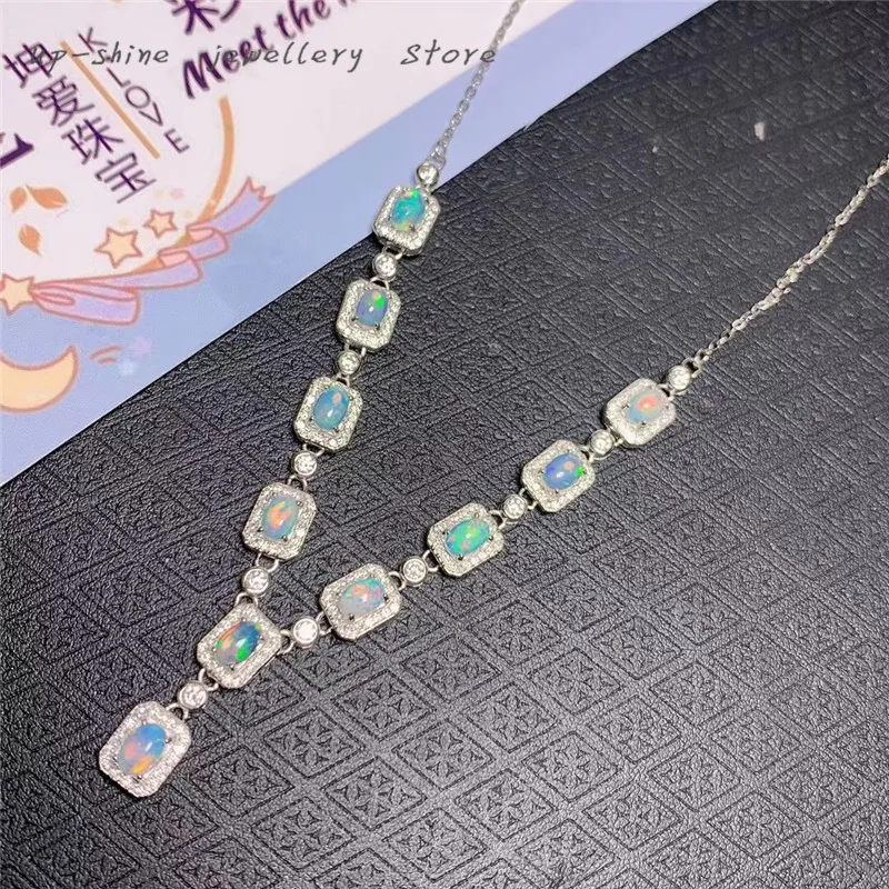 

Natural Opal Necklace 925 Silver Women's Necklace Super Shiny Luxury Atmosphere Banquet Essential Jewelry