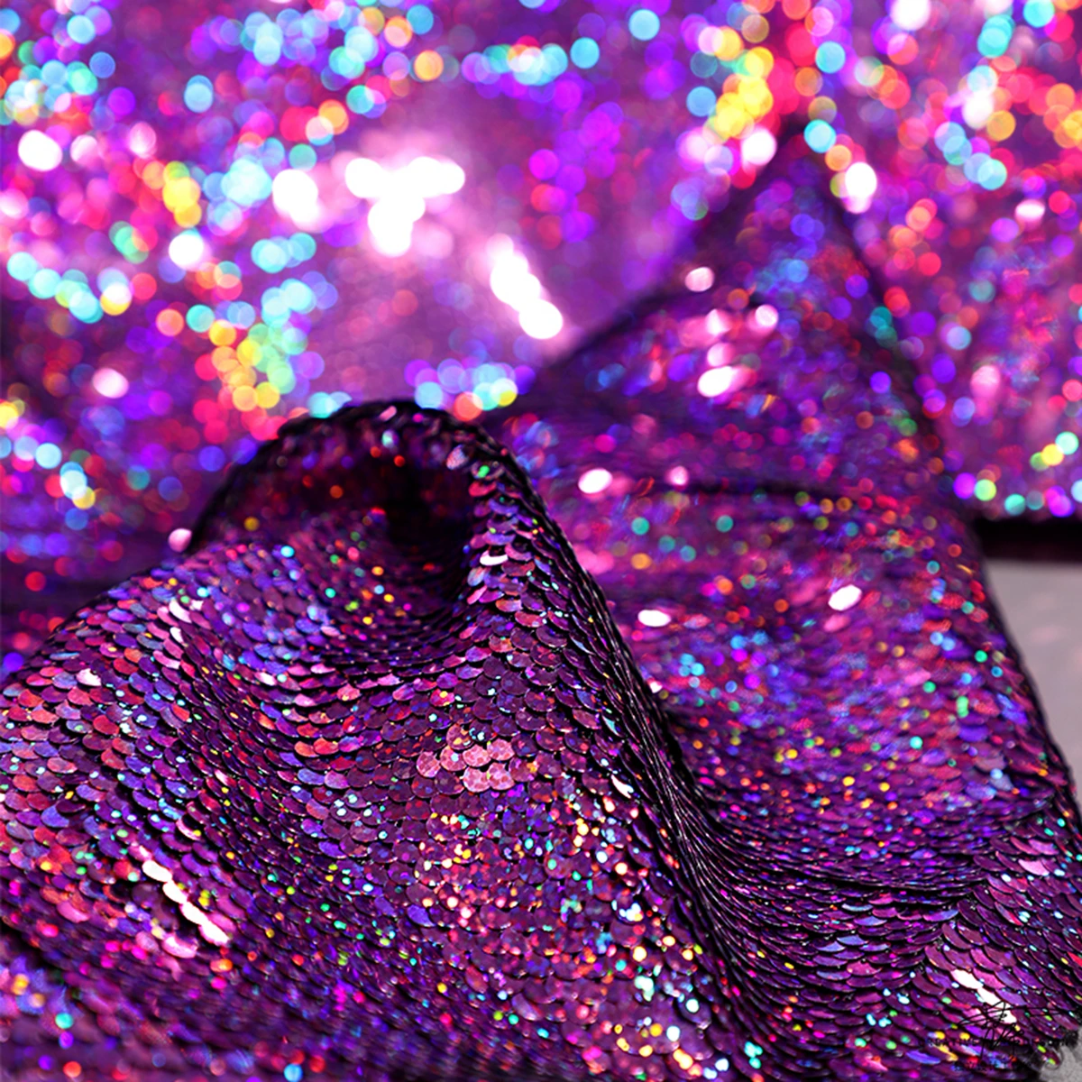 Crystal purple two-tone metal texture small fish scale sequin fabric high-end net yarn clothing designer fashion fabric X0882