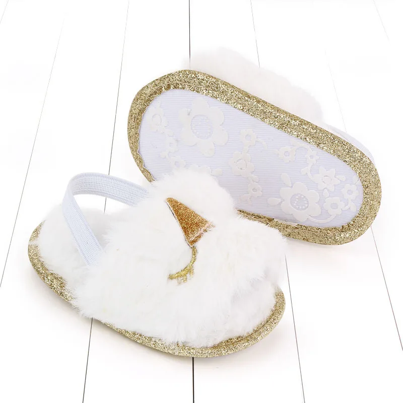 Toddler Baby Girls Plush Sandals Soft Sole Faux Fur Flats Prewalker Slippers With Elastic Back Strap Home Baby Shoes 2021