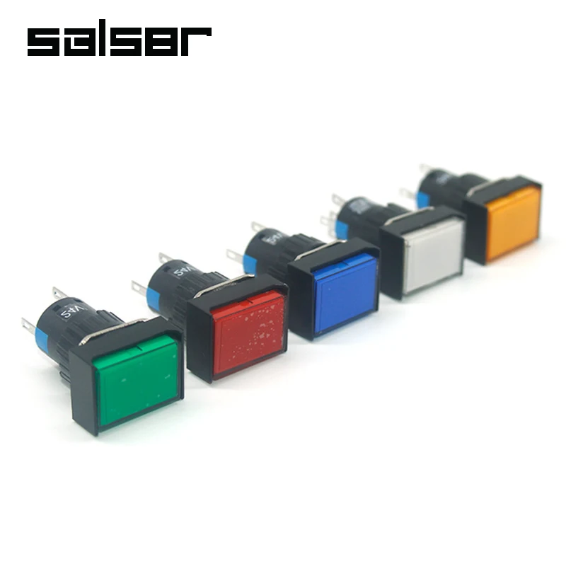 16mm Rectangular Power Push Button Switch With Lamp LA16-J-11D Self Reset Momentary Latching Fixed Lock 5 Pins LA16-J-11S