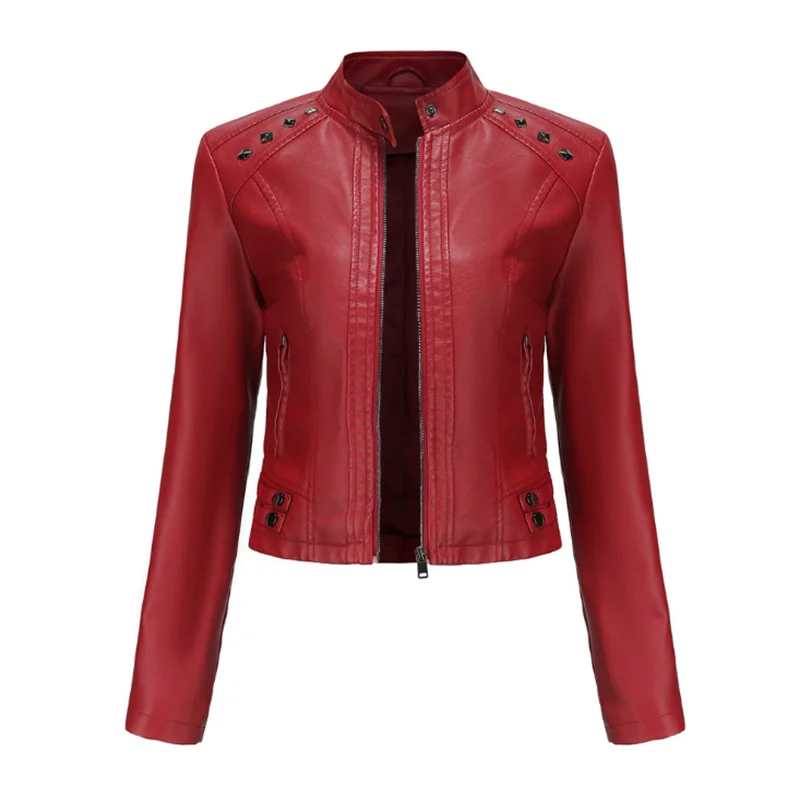 Women's Moto Biker Zipper Jacket 2021 Motorcycle Leather Jacket Black Apricot Red Coat Autumn Spring Veste Femme Chaqueta Mujer