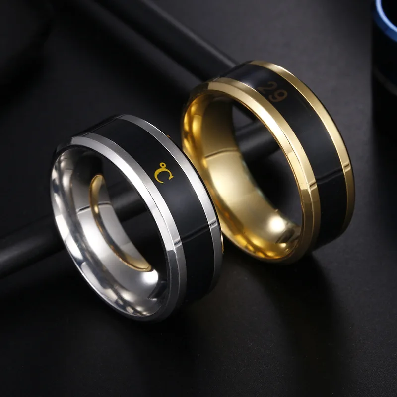 Fashion Temperature Measurement Ring Titanium Steel Multifunctional Smart changing temperature Ring Women Men Waterproof Jewelry