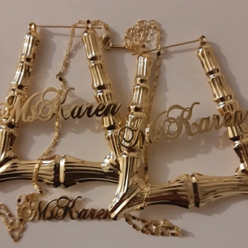 Lateefah 2021Trendy Custom Name Earrings and Necklaces Custom Name Jewelry Set Personalized Jewelry Trangle Bamboo Hoop Earrings