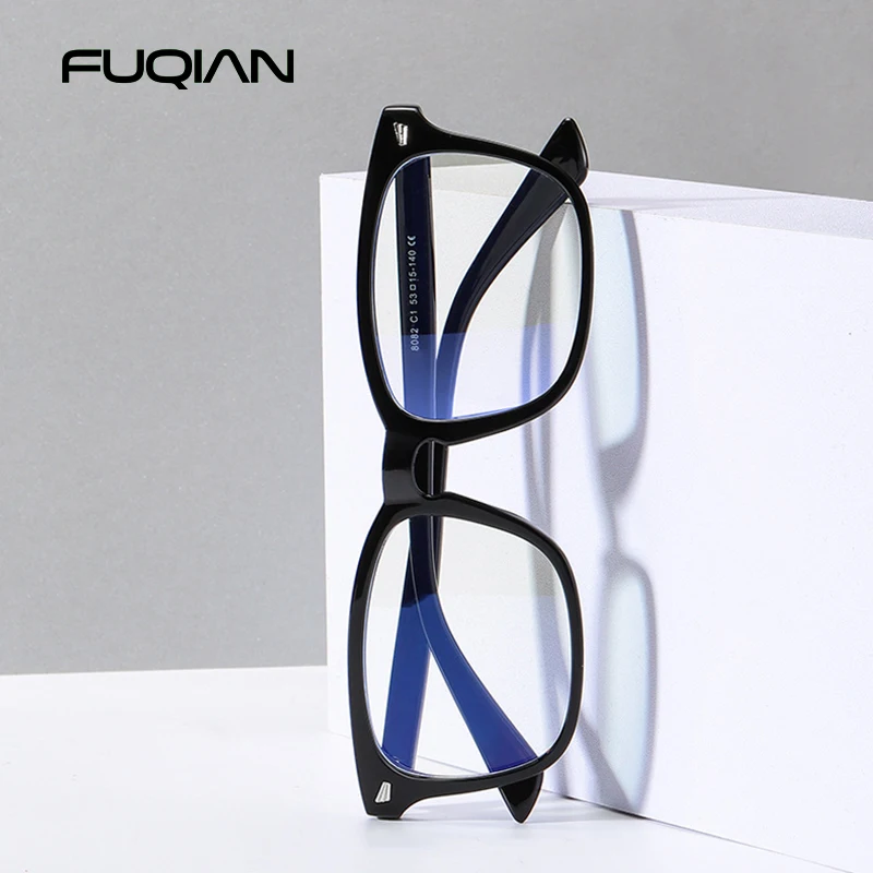 FUQIAN Hot Sale Blue Light Blocking Glasses Men Fashion Square Anti Blue Ray Glasses Women Vintage Computer Eyeglasses UV400