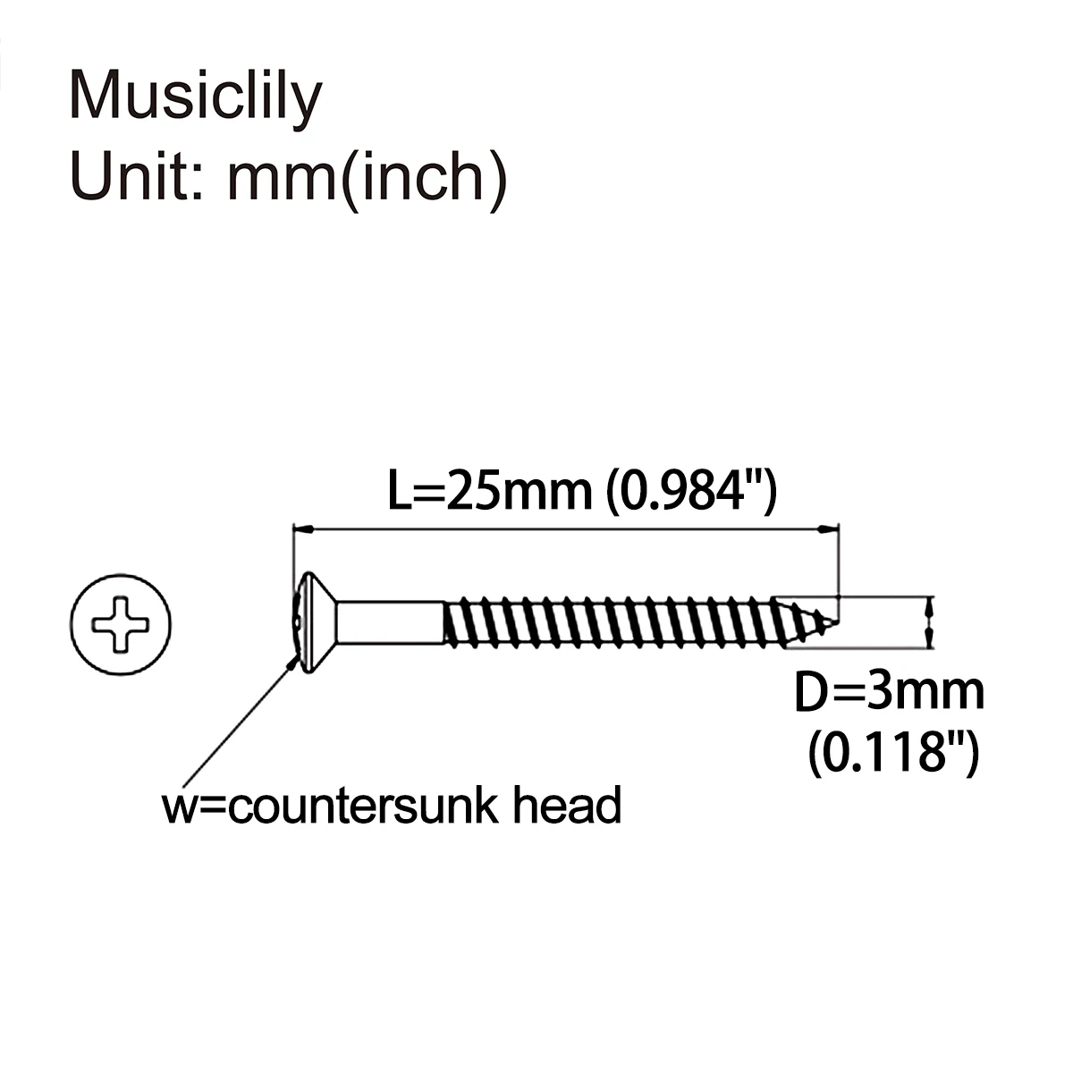 Musiclily Pro 3.0x25mm Strap Button Mounting Screws for Guitar or Bass,Nickel (Set of 20)