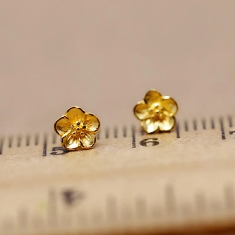 

Solid 24k Yellow Gold Earring 5x5mm Mini Sakura Ear Stud About 0.35g Each