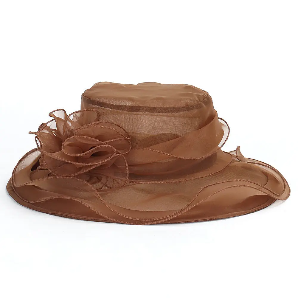 Sombrero de boda elegante para mujer, protector solar de malla de flores, Derby de Kentucky y sombreros de Iglesia, Organza púrpura