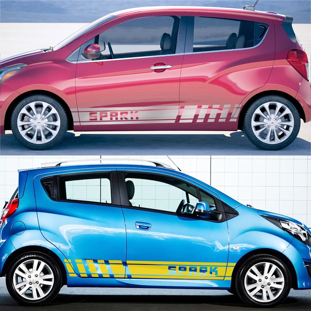 2PCS Car Stickers For Chevrolet Spark M150 M200 M250 M300 M400 EV Victoria BC GT Auto Accessories Sport Stripes Vinyl Film Decal