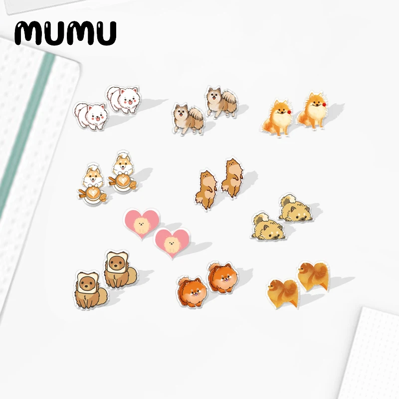 2021 New Pomeranian Dog Stud Earring Dogs Series Epoxy Jewelry Resin Acrylic Earrings Handmade Gifts Girl