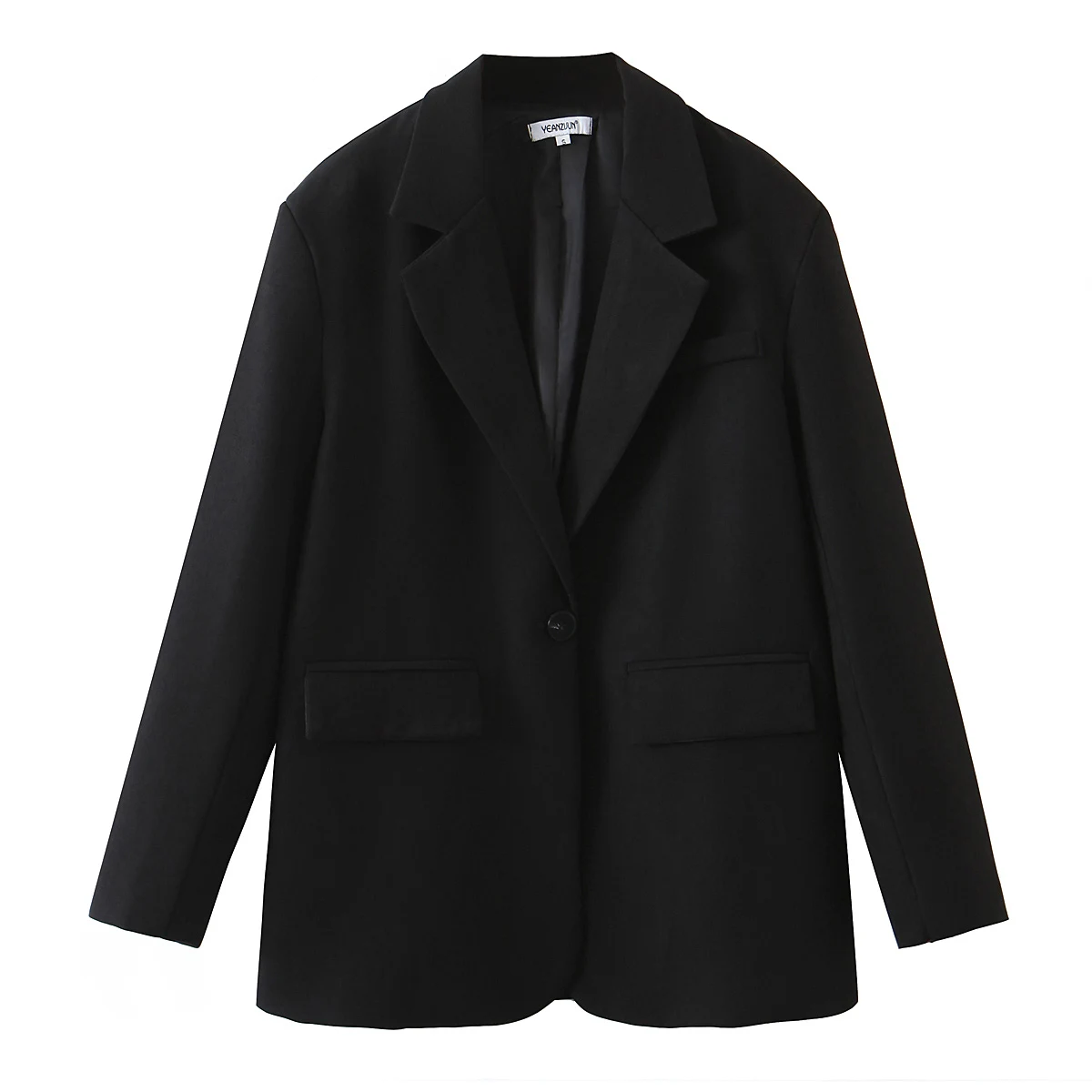 Imagem -04 - Blazer Feminino de um Botão Grande Cabolsa Vintage de Namorado Terno Médio Longo Cabolsa Preto Feminino Solto Estilo Livre Primavera Outono