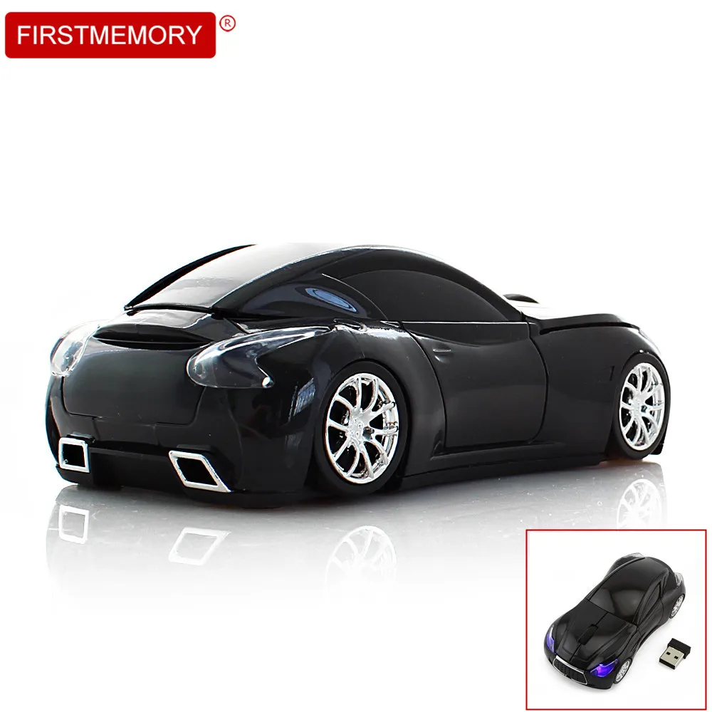 New USB Wireless Mouse Black Sports Car Design Computer Mouse Mini Ergonomic Gaming Mice LED Flashing Light PC Mause For Laptop