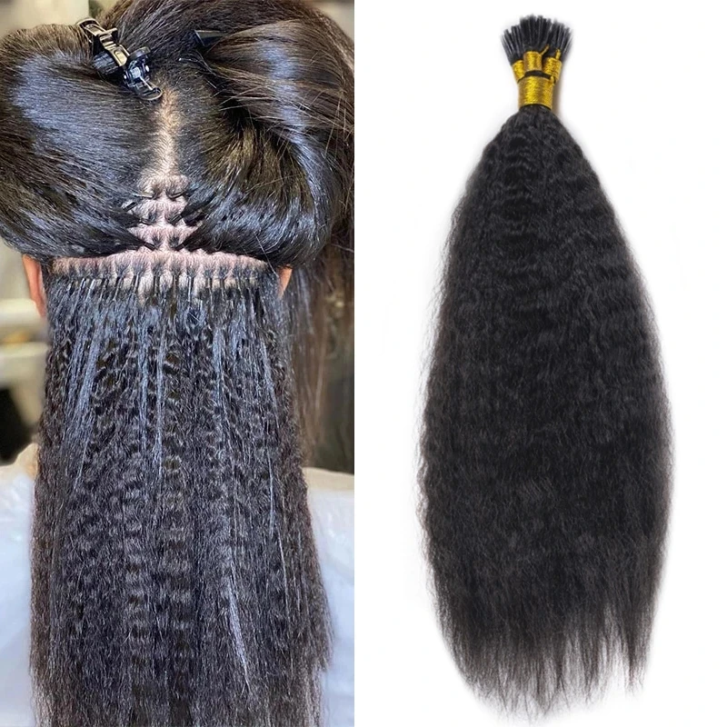 Mongolischen Yaki Gerade Spitze ICH Microlinks Haar Extensions Menschliches Haar Yaki Groß Haar 100% Reines Haar Für Frauen 1g/Pcs 100Pcs/ Set